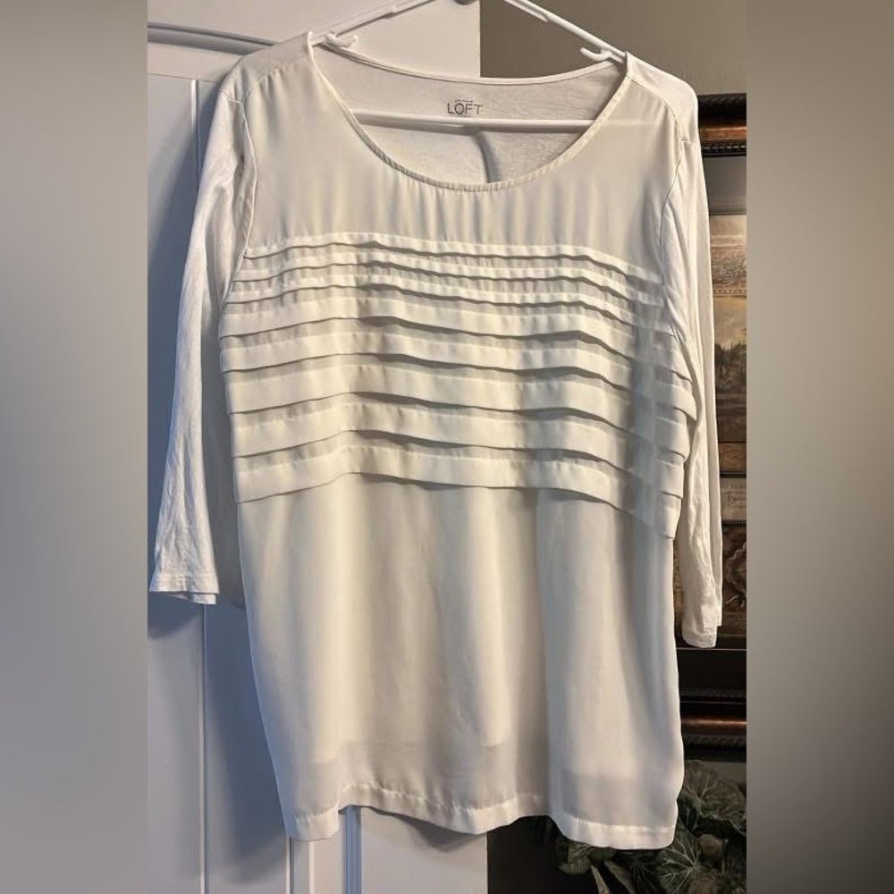 LOFT Women's Cream Pleated Blouse